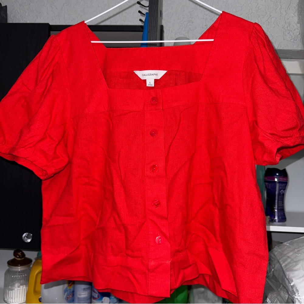 Women's Red Button-Up Top